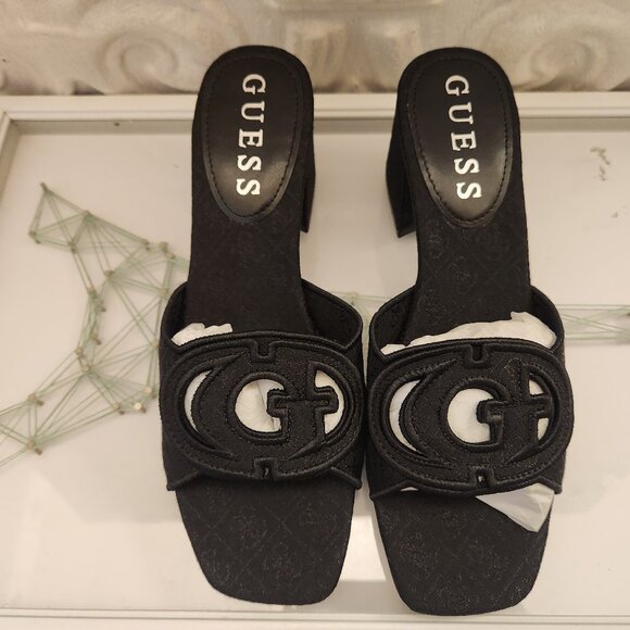 Guess "Quatrro G Logo" Heeled Sandals. Black. NIB. Size 9 - Picture 4 of 9